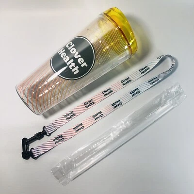 NEW Yellow Clover Health BPA Free Drink Tumbler Bottle w/ Straw + Lanyard 22 oz. - Image 1 of 4
