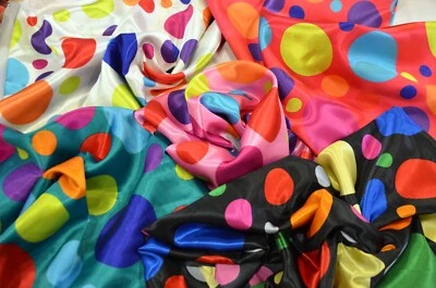 Multi Color Polka Dot Fabric | Polka Dot Satin Fabric | Polka Dot Silky Satin | - Image 1 of 3