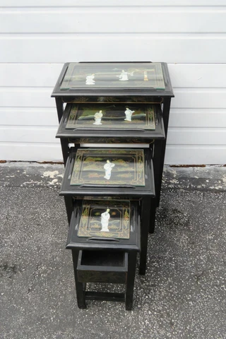 Oriental Black Painted Nesting Tables Set of Four 1658 Cover