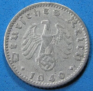 Third Reich Germany 50 Reichspfennig Coin 1940 D, Nazi Swastika, Combined S/H - Picture 1 of 2