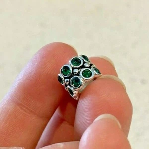 Round Emerald Colored Stones Charm for Bracelets - Picture 1 of 4
