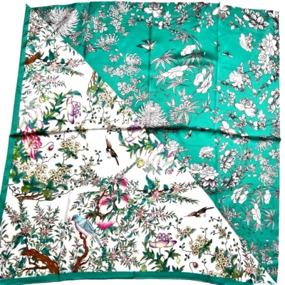 Bufanda 35"X35"AB Pájaros Flores Mora Pura Satén Seda 12momme 88X88cm5133 Foto 1 de 4