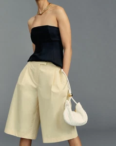 NEW Anthropologie Exquise S Cropped Pleated Trousers Pants Shorts Cream Nude Nwt - Picture 1 of 6