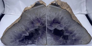Large Beautiful Natural Amethyst Geode 6”Bookends Heavy 12lb Quartz Crystal Pair - Picture 1 of 12