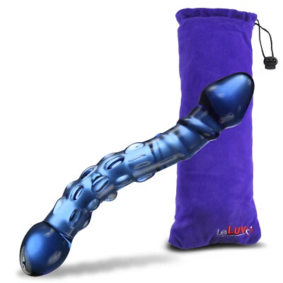 Consolador LeLuv Glass 8 pulgadas pastel doble extremo punto G perlas y remolinos Foto 1 de 4