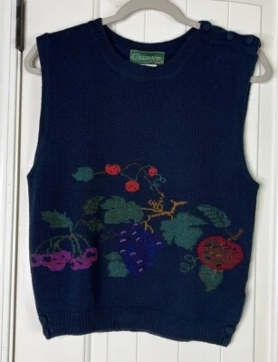 Chaleco Tejido Lana Cullilane Vintage Raro Frutas Botón Detalles Cuello en V Foto 1 de 4