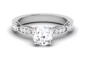 2.11CT IGI E-VS1 Round Lab Grown Diamond Milgrain Engagement Ring In 14k Gold - Picture 1 of 7