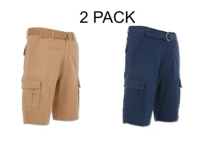 PACK DE 2: Pantalones Cortos Carga Para Hombre Informales Algodón Sarga Multi Bolsillos Ligeros con Cinturón Foto 1 de 2