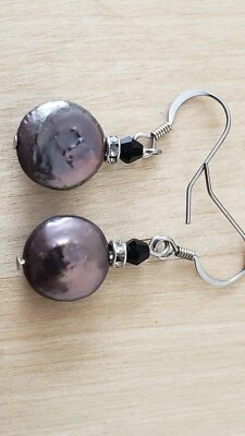 HAND CRAFTED, VINTAGE EARRINGS , Genuine PEARL 1.5" long -12 mm , made in USA - Image 1 of 4