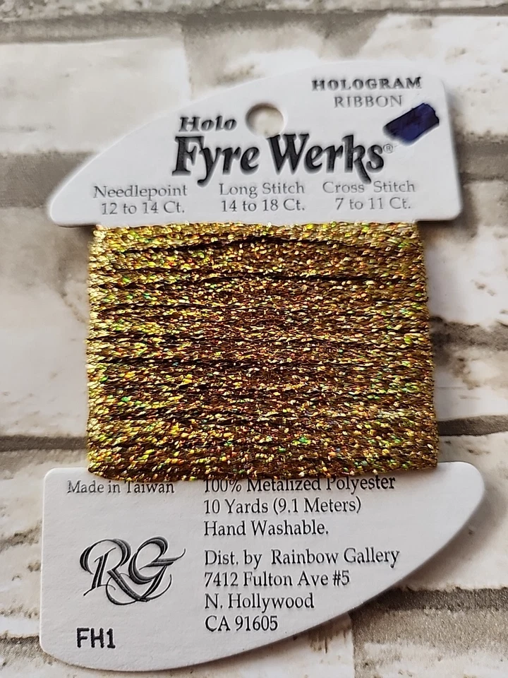 Rainbow Gallery Holo Fyre Werks FH1  Dark Gold 10 Yards Needlework  Ribbon - Image 1 of 3
