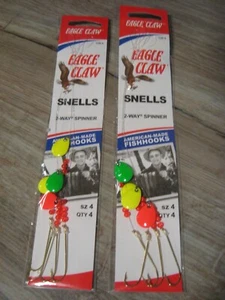2 Pks Eagle Claw Fishing 2-Way Spinner Snells 128 Fish Hooks - Size 4 Aberdeen - Picture 1 of 3