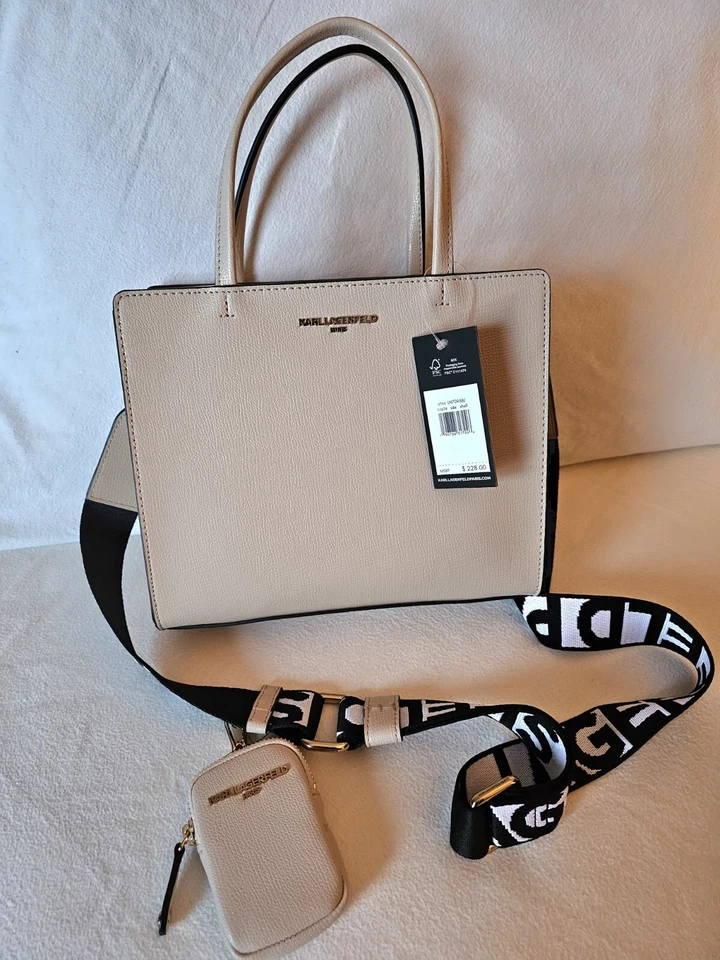 KARL LAGERFELD PARIS Maybelle Natural Beige Crossbody Classic Bag Satchel