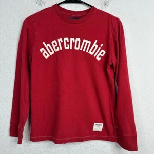 Abercrombie Kids Shirt Large Red Spell Out Retro Casual Long Sleeve Crew Neck - Picture 1 of 5