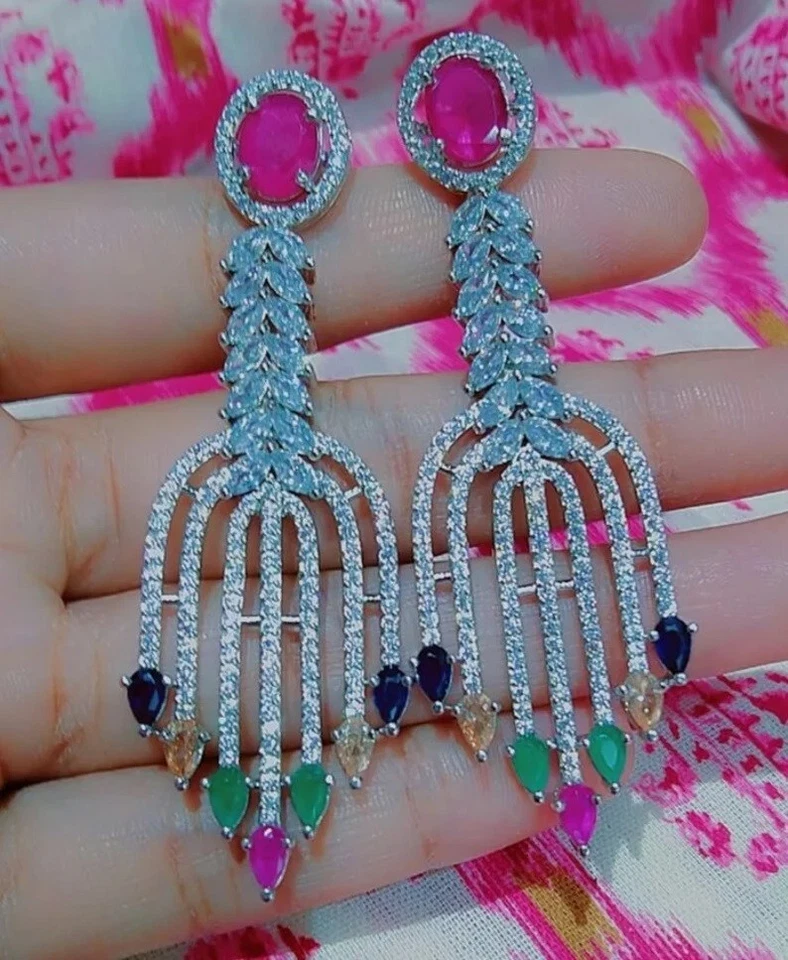 52.66 TCW Multi Shape & Color Simulated Gemstone Party Wear Earrings For Woman - Image 1 of 4