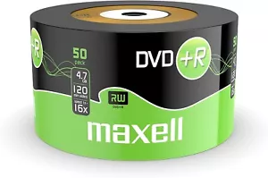 50 MAXELL DVD+R Blank DVD Disc 4.7GB 16x SPEED 120mins 275736 Shrinkwrap - Picture 1 of 3