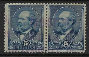 B&D: 1888 U.S. Scott 216 5c par índigo Garfield con púrpura reg'd cancelar 10/14/89 - Imagen 1 de 2