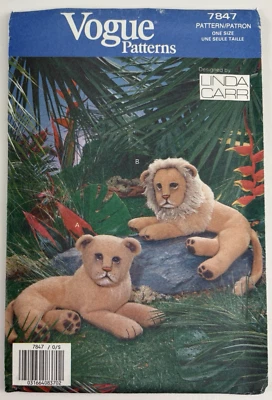 Vogue 7847 60" Stuffed Animal Lion, Lioness Linda Carr Sew Pattern UC FF OOP VTG - Image 1 of 4