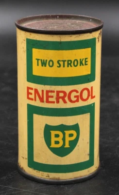 Ancien Bidon Huile Boite BP Energol 2 Temps Scellé Motor Oil Tin Can No Shell - Photo 1/4