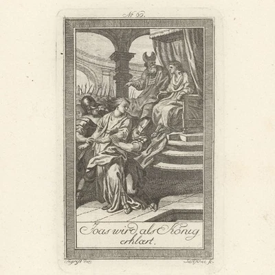 Bibel Altes Testament Joasch Joas wird König Weltgeschichte Kupferstich 19 Jhd - Bild 1 von 3