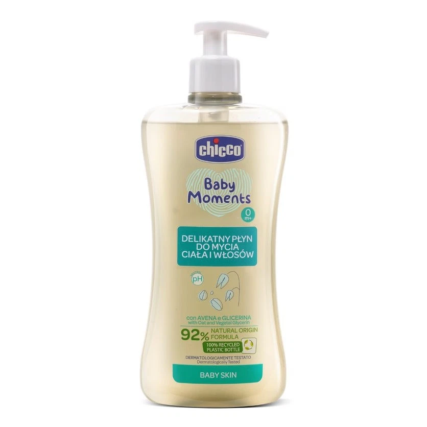 8058664138456 Chicco Baby Moments delicatny płyn do mycia ciała i włosów 0m+ 500 Foto 1 de 1