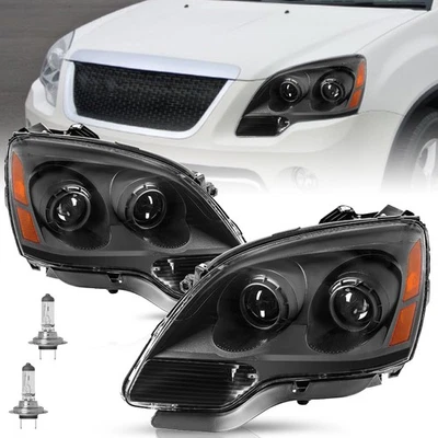 适用于 2007 - 2012 年 GMC Acadia 投影仪 2 件黑色琥珀色前灯带灯泡 L+R — 第 1/4 张图片