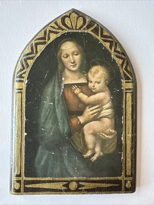 Icône religieuse Vierge à l’Enfant sur bois doré, style ancien chrétien - Photo 1/3