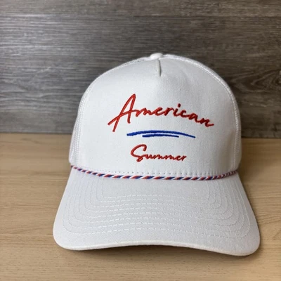 Gorra de verano americana espalda a presión blanca roja camionero malla cuerda bordada para hombre Foto 1 de 4