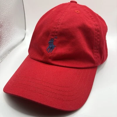 Ralph Lauren Polo Chino Ball Cap Dad Hat Red Navy Pony Logo Youth Size 8-20 - Image 1 of 4