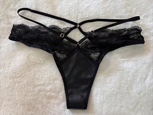 Victoria's Secret Panties Brazilian Panty Black Leather Lace Strappy Small S - Picture 1 of 8