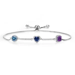 925 Sterling Silver Bracelet Persian Blue Moissanite Created Sapphire (1.65 - Picture 1 of 4