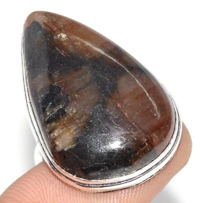 925 Silver Plated Chiastolite (Cross Stone) Ring Handmade Size US 9 GW - Image 1 of 3