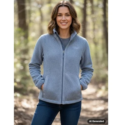 The North Face 女式羊毛夹克全拉链蓝色白色纹理 S 码-缺陷 — 第 1/4 张图片