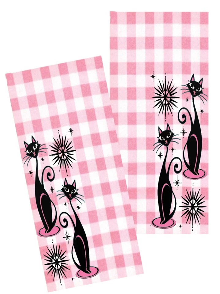 Juego de Toallas Retro Atómicas Negro Gato Decorativas ROSA Cocina Mediados de Siglo Moderno Foto 1 de 1