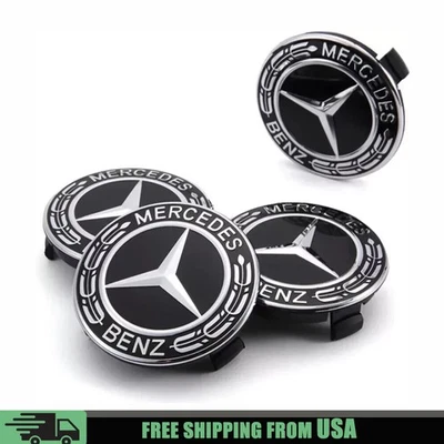Fit For Mercedes Benz A C E GLK GLC Black Wheel Centre Caps Hub Emblem 4pcs 75mm Foto 1 de 4