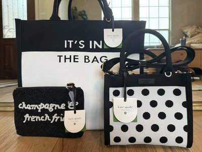 Kate Spade X Target Clutch Bag “Champpagne & French Fries” Polka Dot Tote - Image 1 of 4