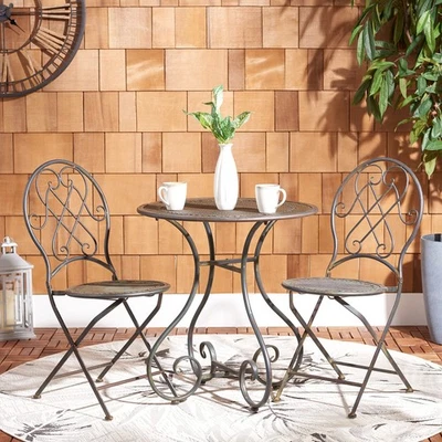 Juego de 3 piezas de bistró de hierro forjado óxido negro victoriano Adriel colección exterior Foto 1 de 4