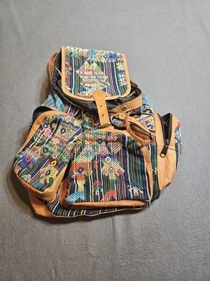 Mochila Grande Hecha a Mano Guatemalteca Azteca Suroeste Bolso Múltiples Bolsillos Foto 1 de 4