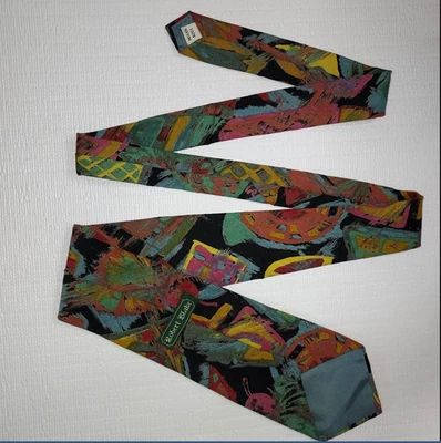 Gravata de pescoço Robert Blake 100% rayon abstrata multicolorida aquarela pintor - Imagem 1 de 4