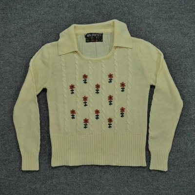 Suéter Maurices Vintage Mujer Pequeño Crema Pullover Floral Tejido con Cable Años 80 Foto 1 de 4