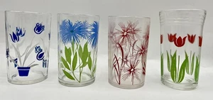 VTG Swanky Swigs Mixed Set of 4 different Flower Designs 3 1/2" T Juice Glasses - Picture 1 of 4