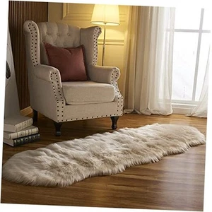  Faux Fur Sheepskin Rug Home Area Rug for Bedroom, 2 x 6 ft Sheepskin Beige - Picture 1 of 7