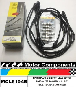SPARK PLUG & IGNITION LEAD SET PATROL GQ TB42S TB42E Petrol 4.2L 2/88>12/97 - Bild 1 von 3