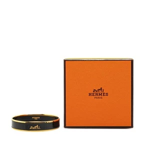 HERMES enamel caleche bangle gold black plating Ladies Accessories with Box - Picture 1 of 5