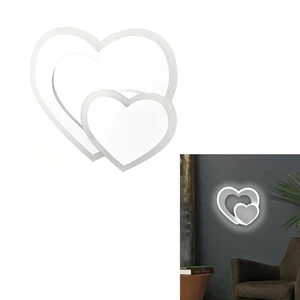 APPLIQUE A FORMA DI CUORE 2 CUORI IN VETRO A PARETE LUCE BIANCA LAMPADA LED 12 W - Picture 1 of 3