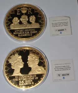 2016 QUEEN ELIZABETH II 100mm Medal Lot Gold Plated 376g Proof - Picture 1 of 4