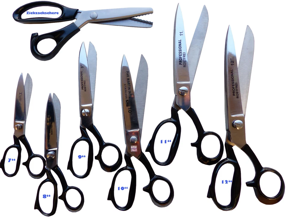 MARKENLOS Profi Schneiderschere Stoffschere 7"- 12"rostfrei Textilschere, Zickzackschere