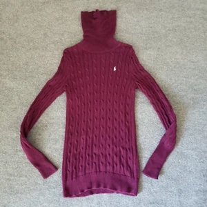 Ralph Lauren Sport Women Turtleneck Sweater M Purple White Pony Logo Stretch - Picture 1 of 14