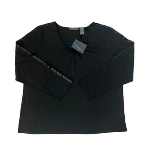 NWT Liz Claiborne Shirt Womens 2X Black Stretch Knit V-Neck Satin Stripe Detail - Picture 1 of 11