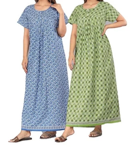 Cotton Round Neck Nighty/Maxi Combo for Women (Pack of 2 Pcs) - Picture 1 of 33