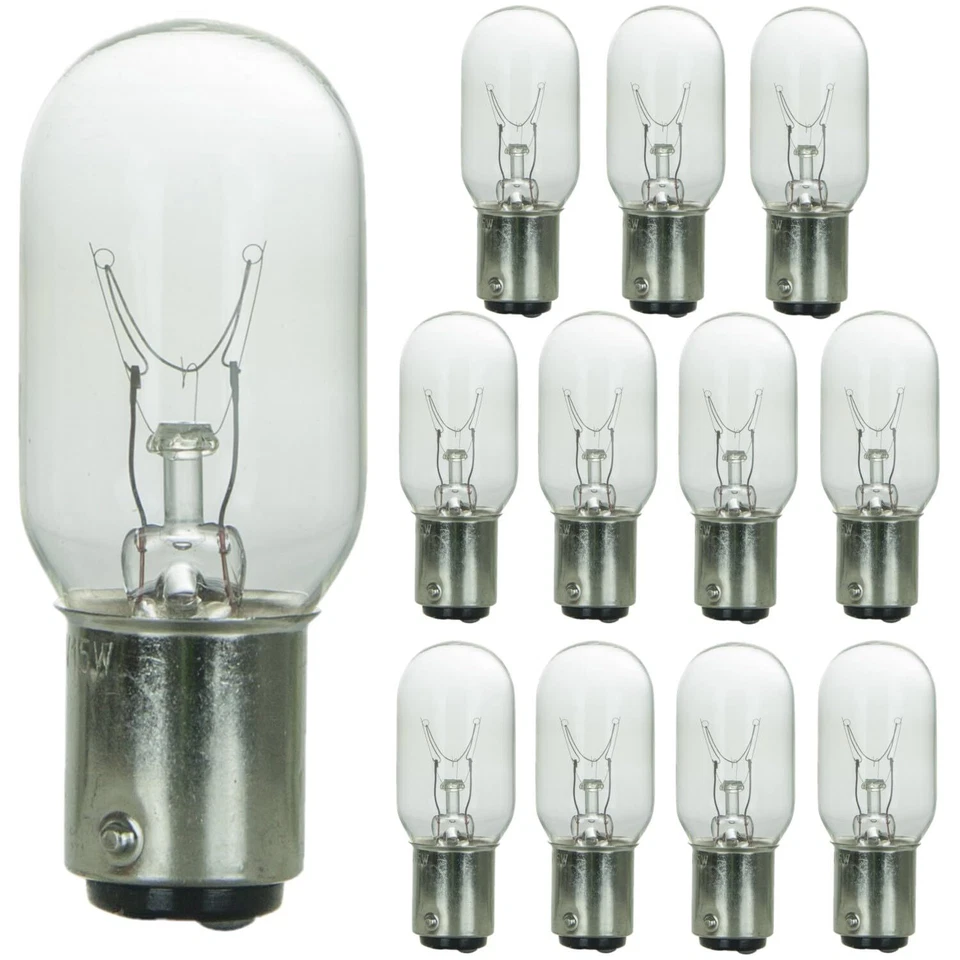 12Pack Tubular Light Bulbs, Clear Tube Bulb, 15 Watts, 2600K, 90LM, BA15D, 120V - Image 1 of 1
